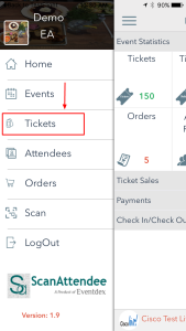 Select tickets from menu