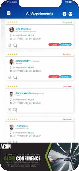 Eventdex appointments screen